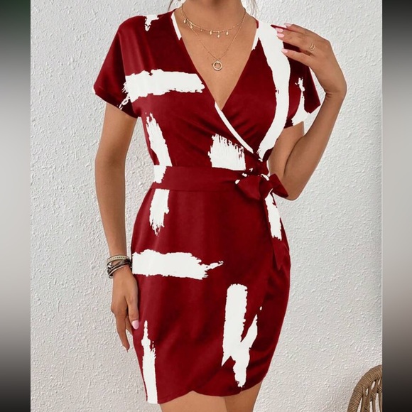 Boho brushed print knot side wrap hem mojo dress - Picture 5 of 6